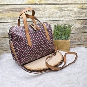 Fossil Hailey Faux Leather Circle Burgundy Print Shoulder HandBag Purse Satchel